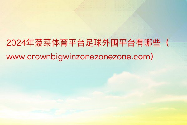 2024年菠菜体育平台足球外围平台有哪些（www.crownbigwinzonezonezone.com）